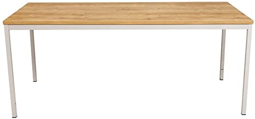 Furni24 Schreibtisch-Stahl 120x80x75cm, Eiche, TÜV/GS-Einfache Montage, Arbeitstisch, Bürotisch, Küchentisch, Esstisch, Druckertisch Büro-Möbel Arbeitszimmer Computertisch Gaming-Tisch Mehrzwecktisch