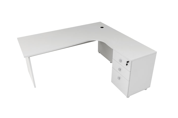 Winkelschreibtisch Dona, Holzfuss, grau Dekor, 180 cm x 120 cm x 74 cm,  inkl. Beistellcontainer, rechts gewinkelt