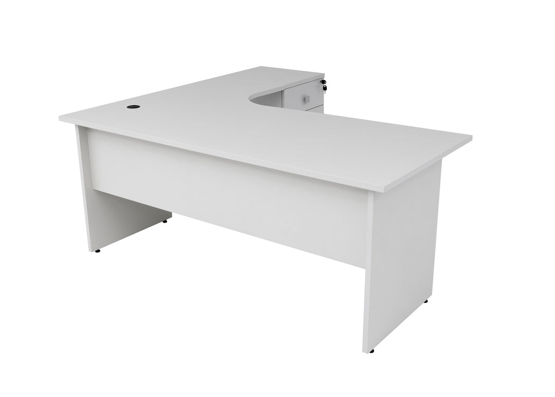 Winkelschreibtisch Dona, Holzfuss, grau Dekor, 180 cm x 120 cm x 74 cm,  inkl. Beistellcontainer, rechts gewinkelt