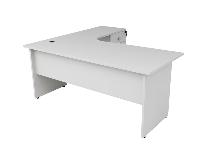 Winkelschreibtisch Dona, Holzfuss, grau Dekor, 180 cm x 120 cm x 74 cm,  inkl. Beistellcontainer, rechts gewinkelt