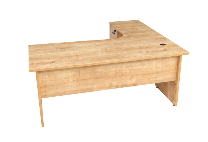 Winkelschreibtisch Dona, Holzfuss, Saphir Eiche Dekor, 180x120x74 cm,  inkl. Beistellcontainer, links gewinkelt