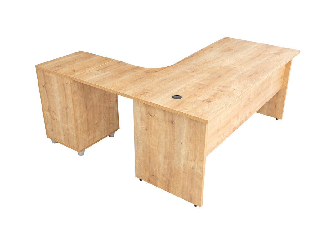 Winkelschreibtisch Dona, Holzfuss, Saphir Eiche Dekor, 180x120x74 cm,  inkl. Beistellcontainer, rechts gewinkelt