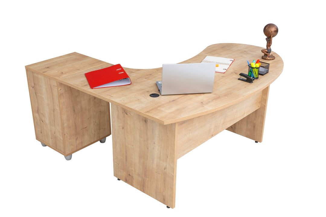 Winkelschreibtisch "Gela", Holzfuss, Saphir Eiche Dekor, 180 x120 x74 cm, inkl. Beistellcontainer, rechts gewinkelt