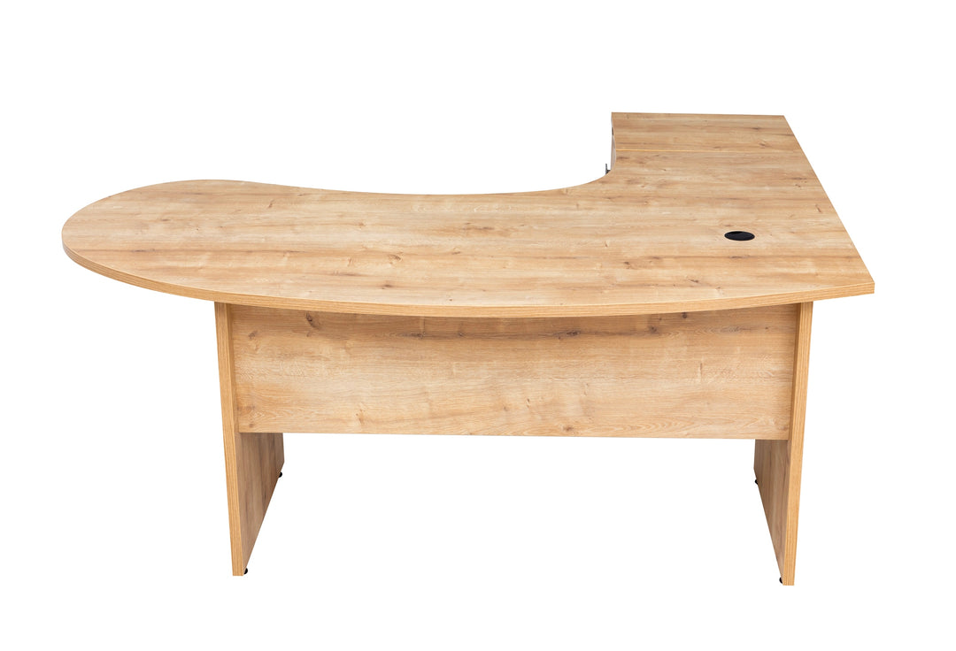 Winkelschreibtisch "Gela", Holzfuss, Saphir Eiche Dekor, 180x120 x74 cm, inkl. Beistellcontainer, links gewinkelt