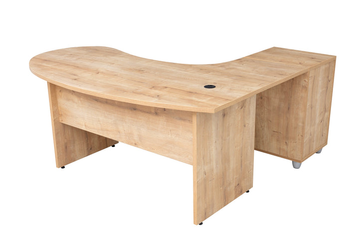 Winkelschreibtisch "Gela", Holzfuss, Saphir Eiche Dekor, 180x120 x74 cm, inkl. Beistellcontainer, links gewinkelt
