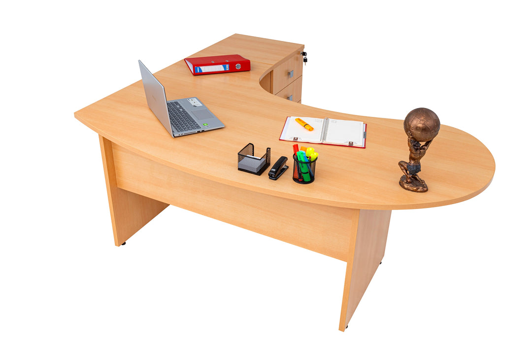 Winkelschreibtisch "Gela", Holzfuss, Buche Dekor, 180 cm x 120 cm x 74 cm, inkl. Beistellcontainer,  rechts gewinkelt