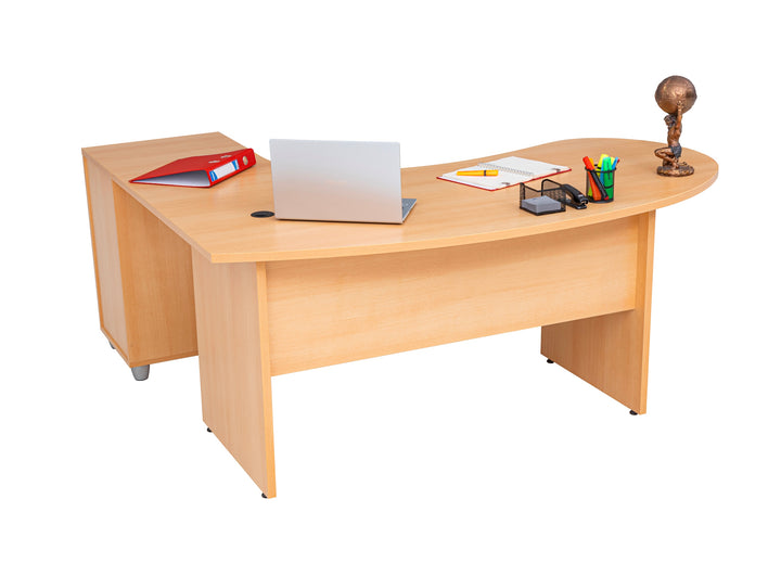 Winkelschreibtisch "Gela", Holzfuss, Buche Dekor, 180 cm x 120 cm x 74 cm, inkl. Beistellcontainer,  rechts gewinkelt