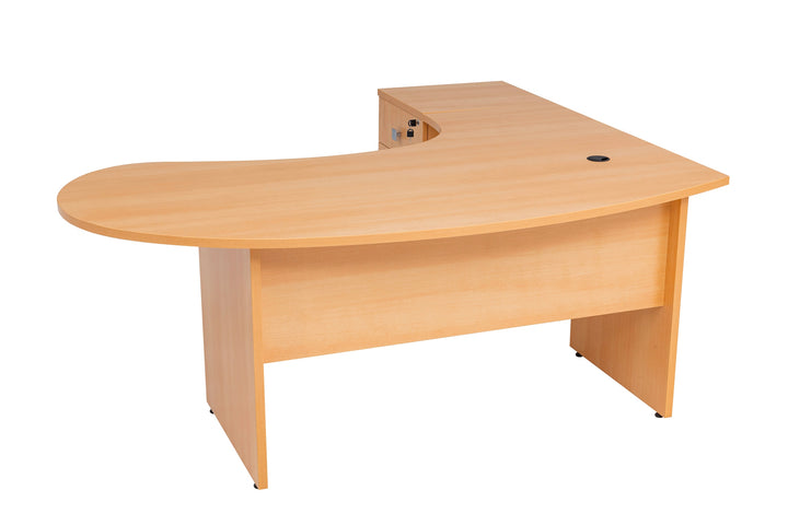 Winkelschreibtisch "Gela", Holzfuss, Buche Dekor, 180 cm x 120 cm x 74 cm, inkl. Beistellcontainer, links gewinkelt