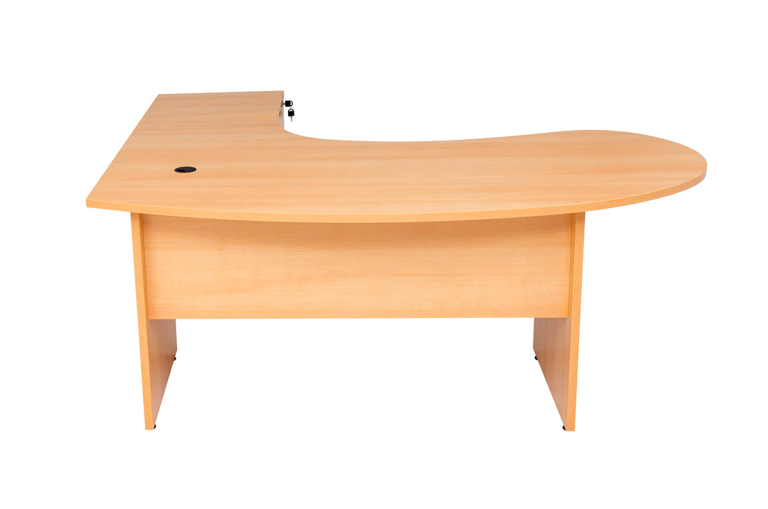 Winkelschreibtisch "Gela", Holzfuss, Buche Dekor, 180 cm x 120 cm x 74 cm, inkl. Beistellcontainer,  rechts gewinkelt