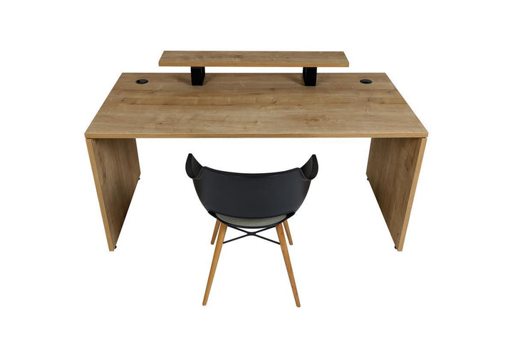 Schreibtisch Nuvi, 160 cm x 80 cm x 75 cm, Saphir Eiche Dekor inkl. Kabelkanal und Monitorständer