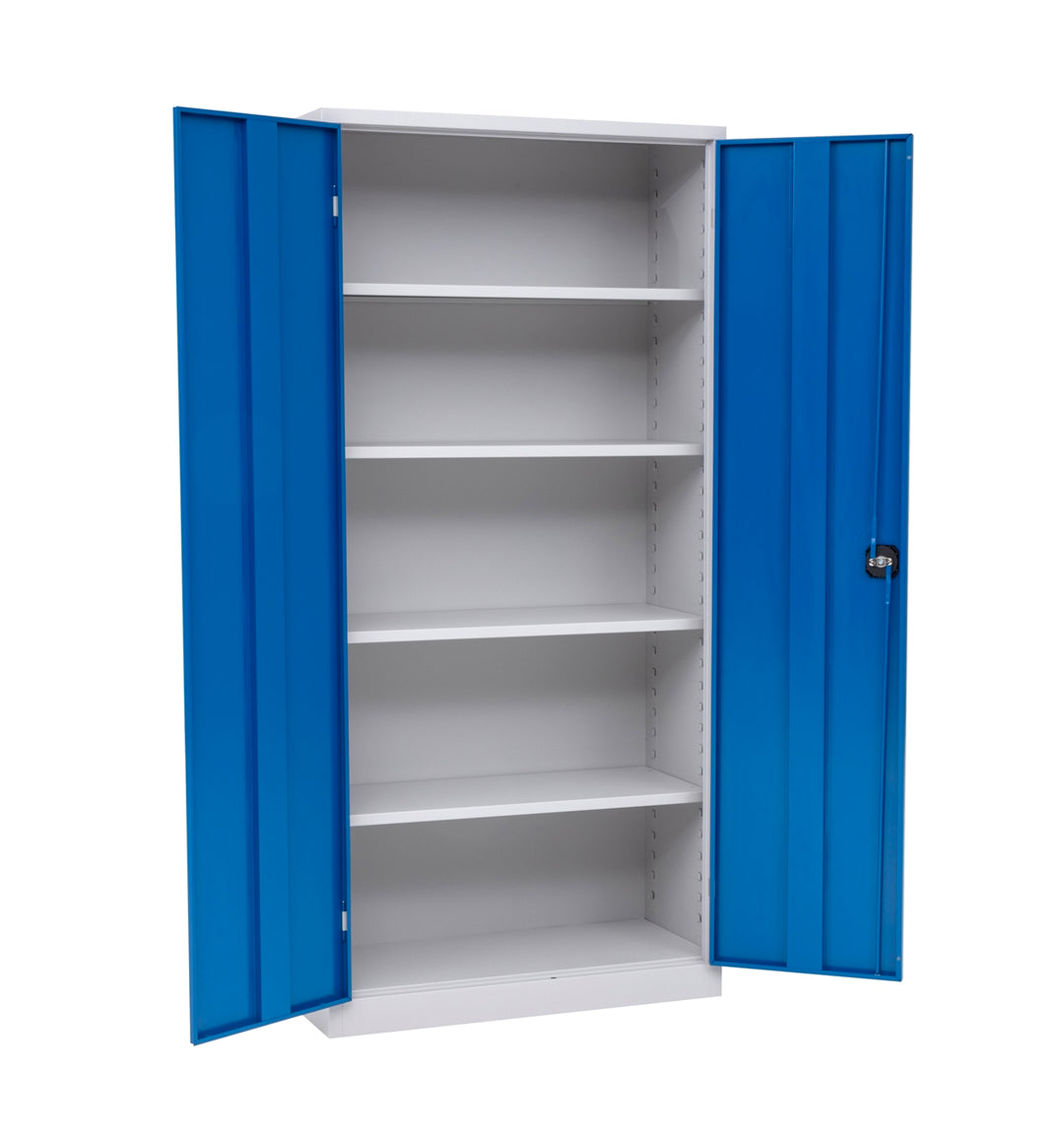 Furni24 Aktenschrank,mit 5 Fächern,fertig montiert,195x92x42cm,Stahlflügeltürschrank,Abschließbarer Spind,blau