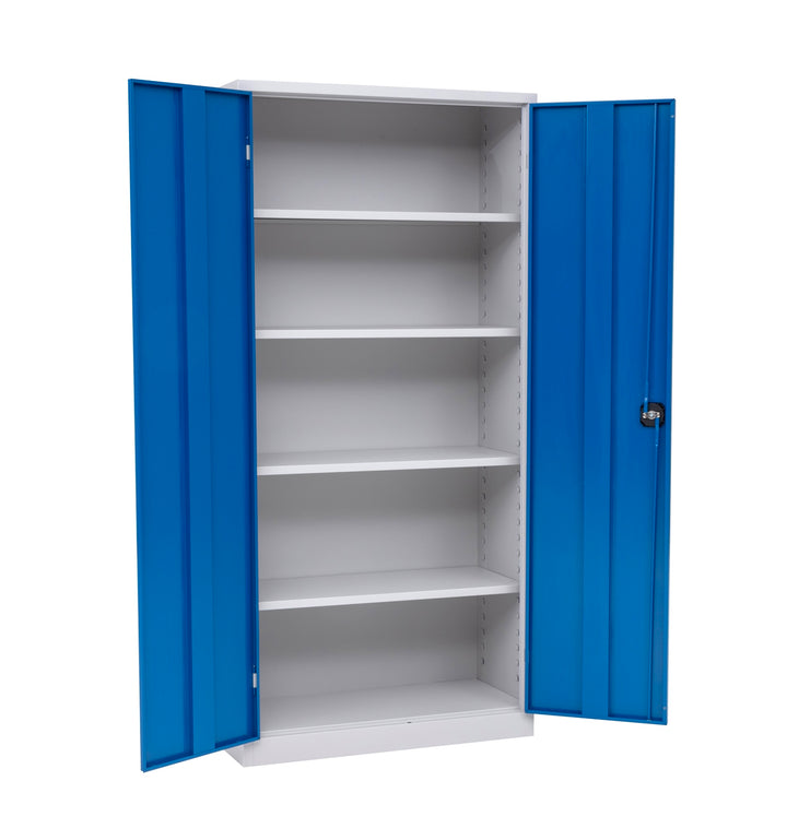 Furni24 Aktenschrank,mit 5 Fächern,fertig montiert,195x92x42cm,Stahlflügeltürschrank,Abschließbarer Spind,blau