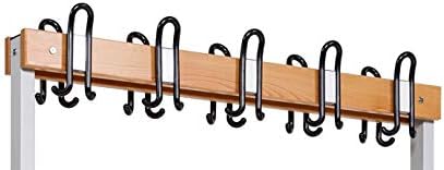 Furni24 Doppelseitige Umkleidesitzbank 150x43x170 cm mit 4 Füßen ohne Schuhrost, Garderobe mit lackierter Hartholz-Sitzbank und Stahlrahmen, Umkleidebank mit Hakenleiste, 14 Haken, TÜV/GS getestet