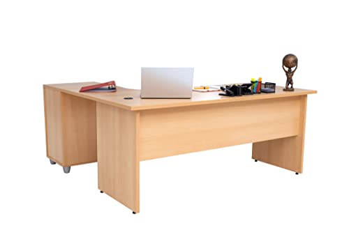 Winkelschreibtisch Dona, Holzfuss, Buche Dekor, 180 cm x 120 cm x 74 cm,  inkl. Beistellcontainer, rechts gewinkelt