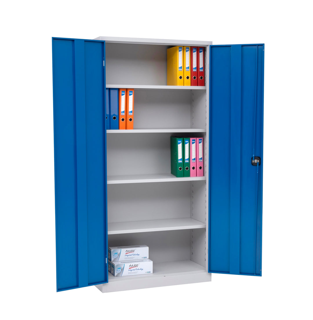 Furni24 Aktenschrank,mit 5 Fächern,fertig montiert,195x92x42cm,Stahlflügeltürschrank,Abschließbarer Spind,blau
