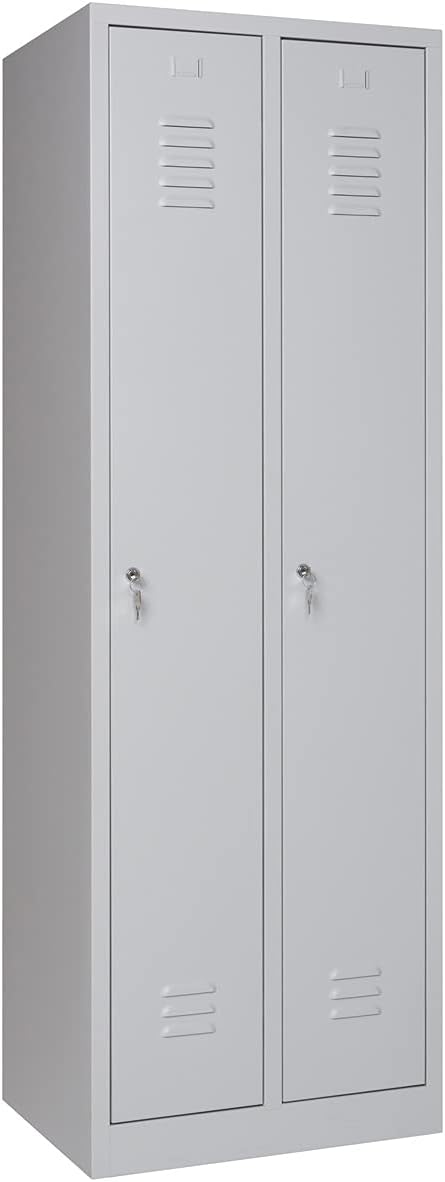 Furni24 Garderobenschrank 60x50x180cm Garderobenspind Umkleidespind Spind Schrank Kleiderschrank Abschließbar grau 2-türig 30cm Abteilbreite fertig montiert Verschiedene Ausführungen verfügbar