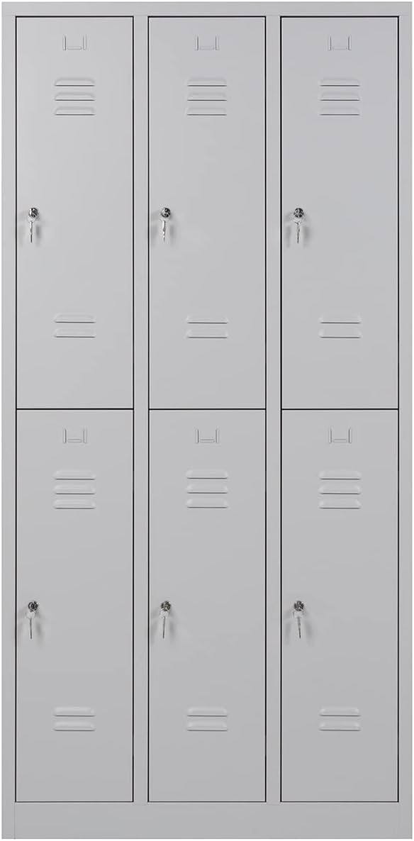 Garderobenschrank Abteilbreite 30 cm halbe Türen, 180 cm x 90 cm x 50 cm / grau RAL 7035