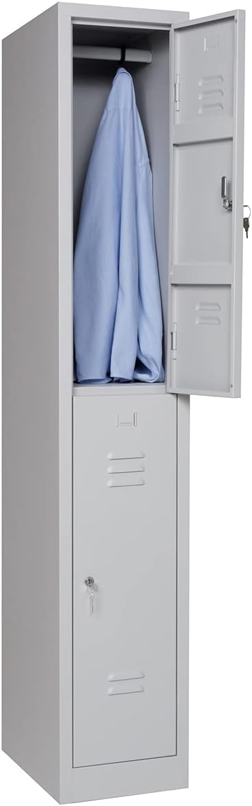 Furni24 Garderobenschrank, Schließfach, Spind, Umkleideschrank, 180 cm x 30 cm x 50 cm, Kleiderschrank Abteilbreite 30 cm 2-türig, grau RAL 7035