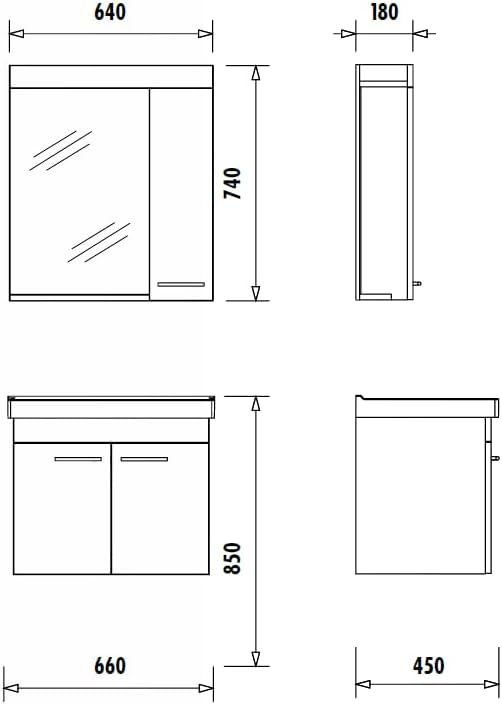 Badmöbel Set 1, 65 cm Waschbecken weiß inkl. Wassermischer, Waschtisch-Unterschrank, LED-Spiegelschrank