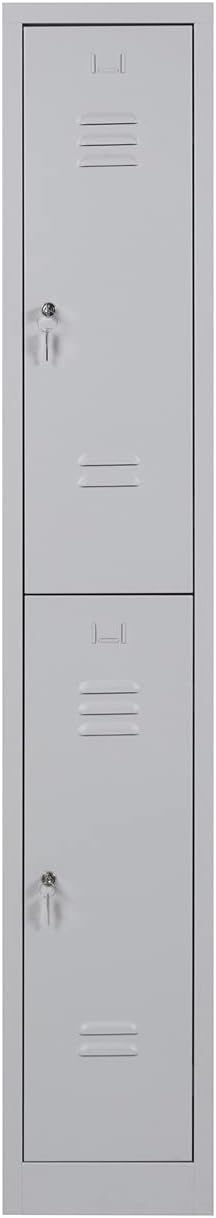 Furni24 Garderobenschrank, Schließfach, Spind, Umkleideschrank, 180 cm x 30 cm x 50 cm, Kleiderschrank Abteilbreite 30 cm 2-türig, grau RAL 7035