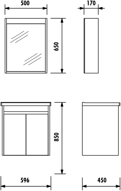 Furni24 Badezimmer Badmöbel Set 60 cm Anthrazit -Waschbecken 60cm Keramik- Unterschrank Hochschrank Waschtisch Möbel, LED-Hintergrundbeleuchtung, einschließlich Waschtischmischer und Wasserhahn-Sets