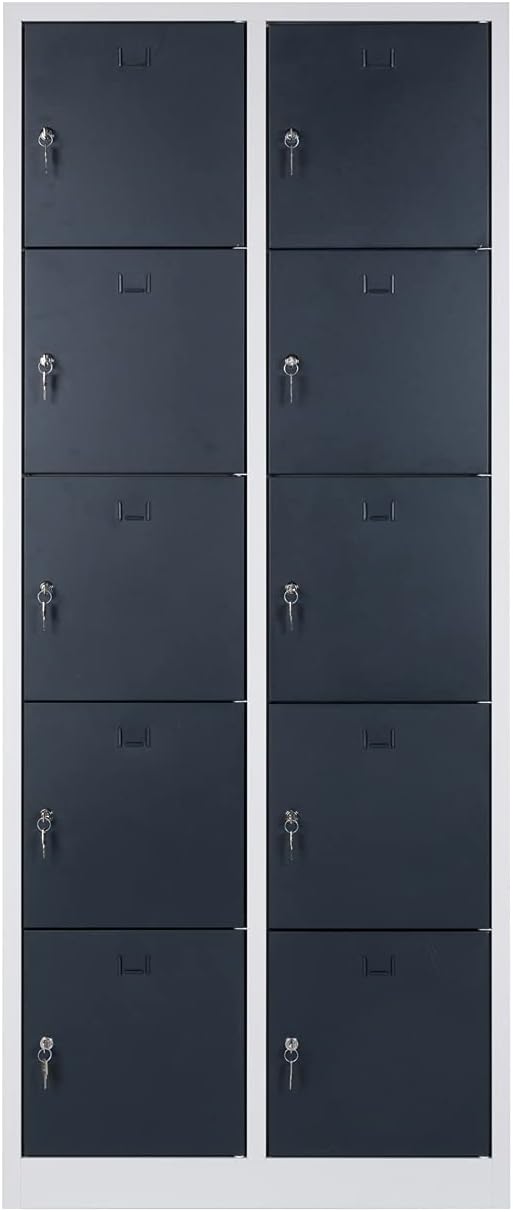 Furni24 Schließfachschrank 10 Türen 190x80x45cm Schließfach Wertfachschrank Personalschrank Wertfach Spind anthrazitgrau RAL 7016 **fertig montiert** Verschiedene Ausführungen