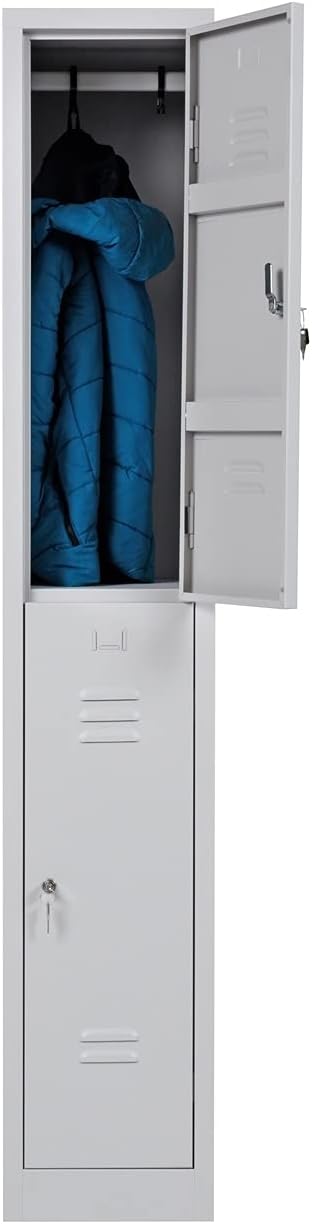 Furni24 Garderobenschrank, Schließfach, Spind, Umkleideschrank, 180 cm x 30 cm x 50 cm, Kleiderschrank Abteilbreite 30 cm 2-türig, grau RAL 7035