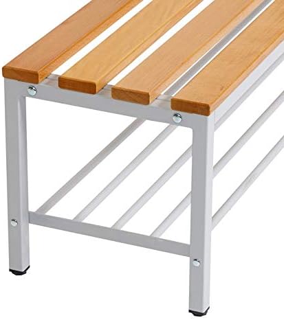 Furni24 Bank Umkleidebank, 150x42x40 cm, Sitzbank für Umkleideräume mit Schuhrost, Umkleidesitzbank, Umkleidebank, Garderobenbank, Sportbank, Bank mit Echtholz für Fitnessstudio