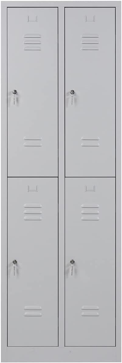 Furni24 Garderobenschrank, Schließfach, Spind, Umkleideschrank, Kleiderschrank Abteilbreite 30 cm halbe Türen, 180 cm x 60 cm x 50 cm / grau RAL 7035