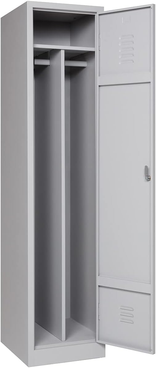 Garderobenschrank Abteilbreite 40 cm ganze Türen mit schwarz/weiß Trennung, 180 cm x 40 cm x 50 cm / grau RAL 7035