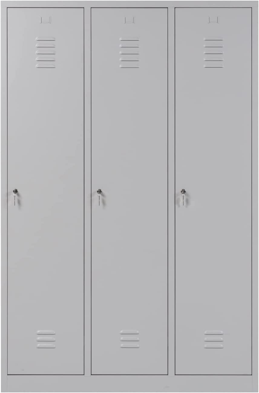 Garderobenschrank Abteilbreite 40 cm ganze Türen mit schwarz/weiß Trennung, 180 cm x 120 cm x 50 cm / grau RAL 7035