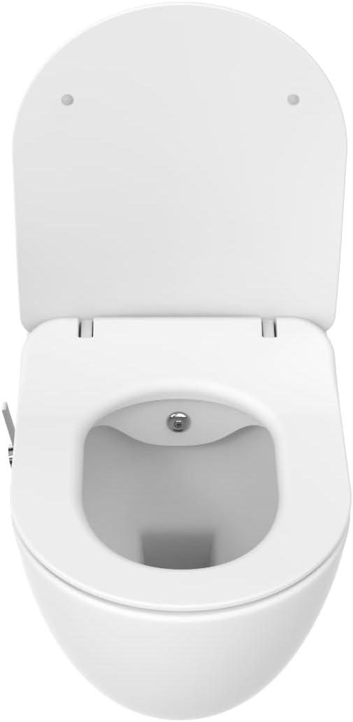 Furni24 Spülrandloses Wand-WC mit Toilettendeckel, mit Hygienedusche, weiß