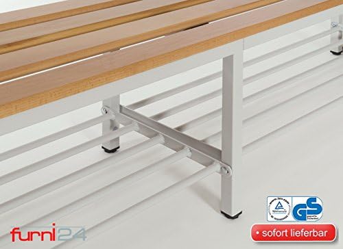 Furni24 Umkleidebank 200 cm x 170 cm x 43 cm Sitzbank Garderobenbank Sportbank einseitig mit Garderobenhaken und Schuhrost