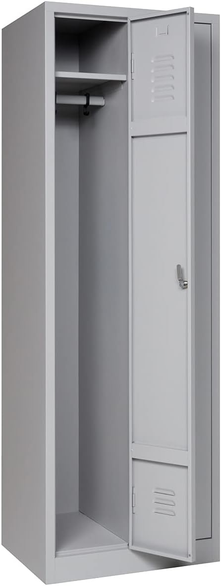 Furni24 Garderobenschrank 60x50x180cm Garderobenspind Umkleidespind Spind Schrank Kleiderschrank Abschließbar grau 2-türig 30cm Abteilbreite fertig montiert Verschiedene Ausführungen verfügbar