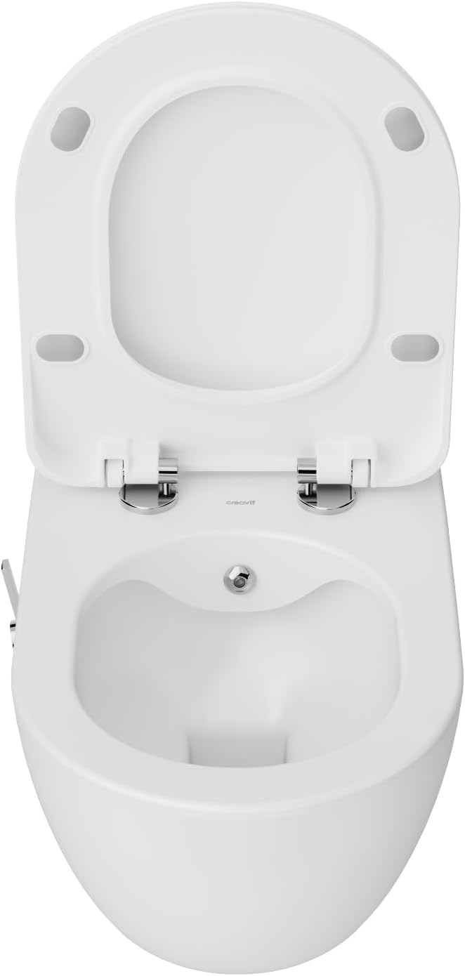 Furni24 Spülrandloses Wand-WC mit Toilettendeckel, mit Hygienedusche, weiß