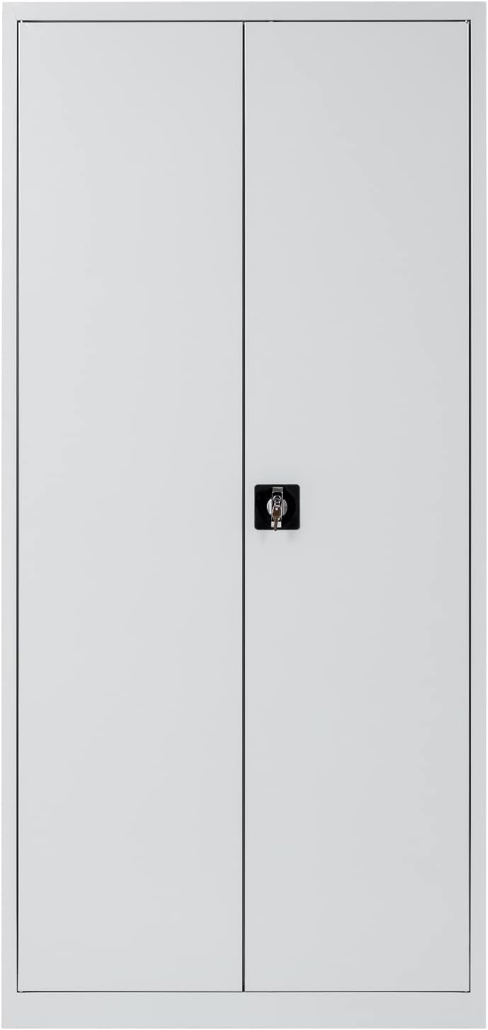 Furni24 Aktenschrank, fertig montiert, 195x92x42cm, Stahlflügeltürschrank Materialschrank, Abschließbarer Spind, Aktenschrank mit 5 Fächern, Werkzeugschrank, Mehrzweckschrank, Universalschrank, grau