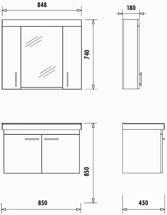 Furni24 Badezimmer Badmöbel Set 85 cm Weiß -Waschbecken 85cm Keramik- Unterschrank Waschtisch Möbel - einschließlich Waschtischmischer und Wasserhahn-Sets