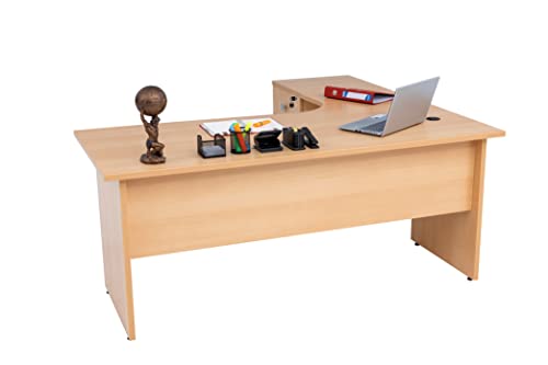 Winkelschreibtisch Dona, Holzfuss, Buche Dekor, 180 cm x 120 cm x 74 cm,  inkl. Beistellcontainer, links gewinkelt