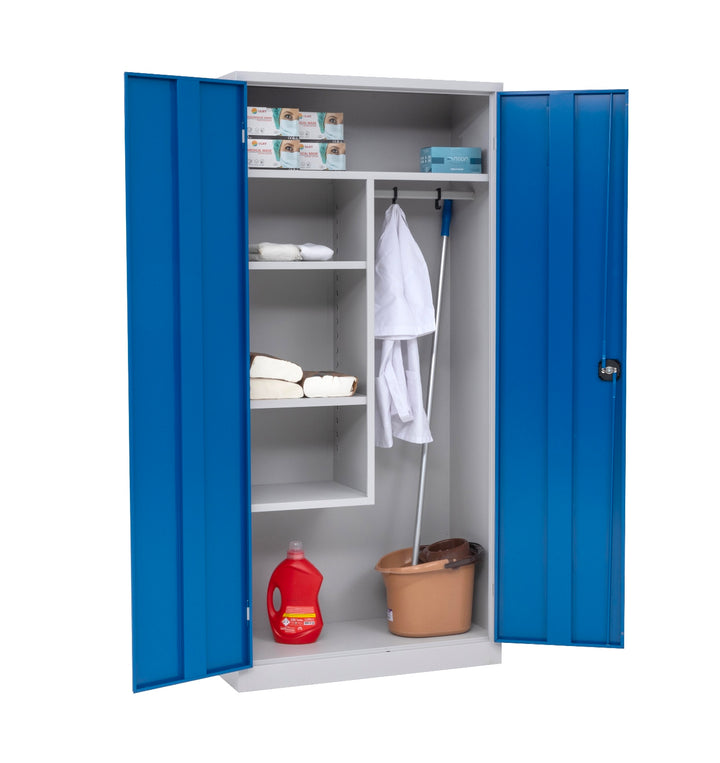 Putzmittelschrank, 92x195x42cm, grau/blau
