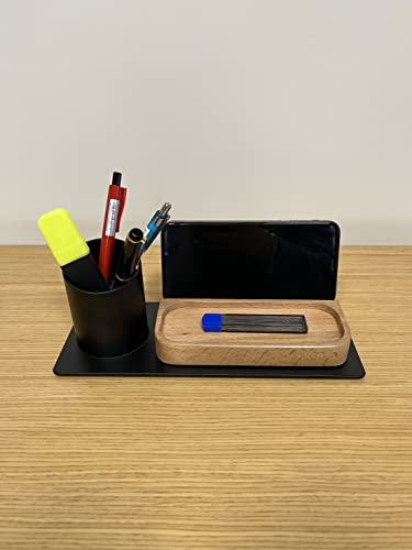 Desk Organizer Stifthalter, Telefonständer (10x10x25 cm, Schwarz)