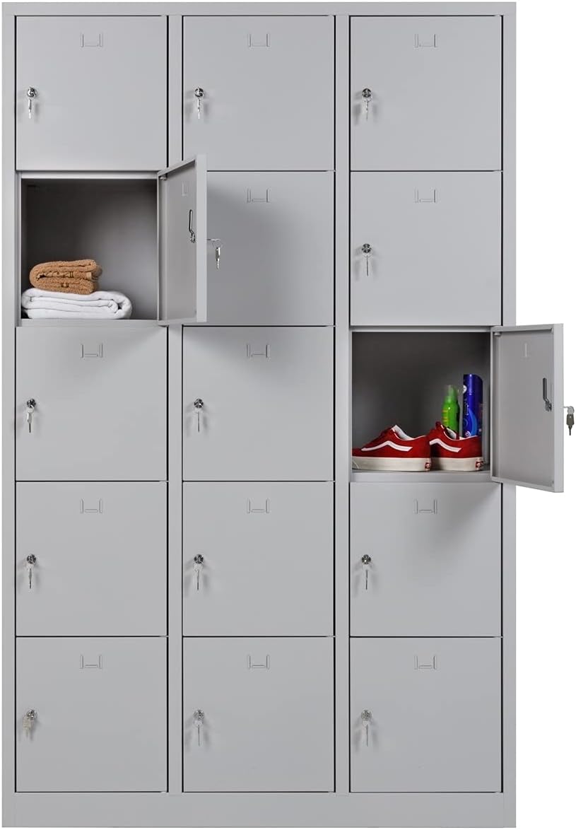 Furni24 Schließfachschrank Schließfach Wertfachschrank Personalschrank Wertfach Spind 190 cm x 120 cm x 45 cm grau RAL 7035 **fertig montiert** Verschiedene Ausführungen