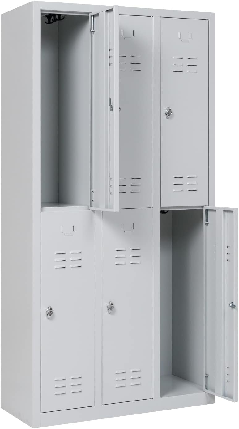 Garderobenschrank Abteilbreite 30 cm halbe Türen, 180 cm x 90 cm x 40 cm / grau RAL 7035