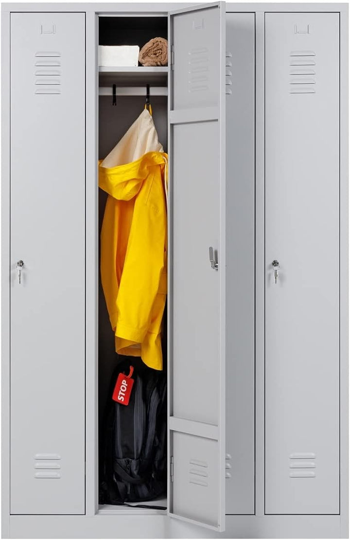 Furni24 Garderobenschrank 120 cm x 50 cm x 180 cm grau 4-türig 30 cm Abteilbreite fertig montiert in verschiedenen Ausführungen verfügbar