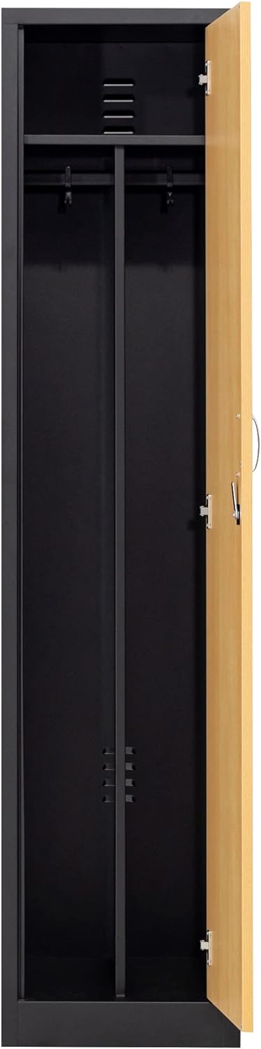 Garderobenschrank Abteilbreite 40 cm ganze Türen mit schwarz/weiß Trennung, 180 cm x 40 cm x 50 cm / schwarz / Buche RAL 9005