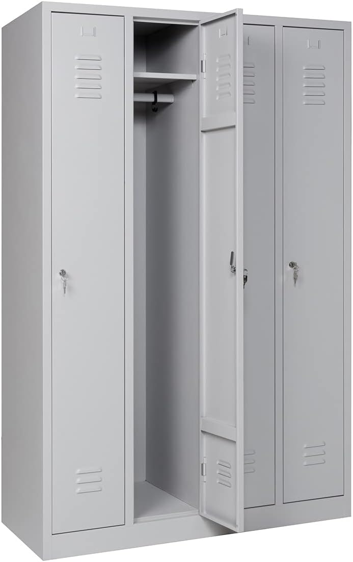 Furni24 Garderobenschrank 120 cm x 50 cm x 180 cm grau 4-türig 30 cm Abteilbreite fertig montiert in verschiedenen Ausführungen verfügbar