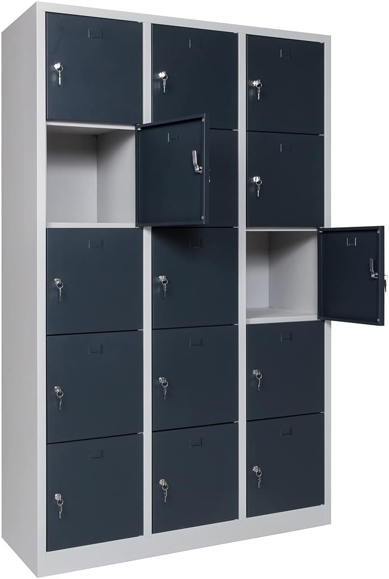 Furni24 Schließfachschrank Schließfach Wertfachschrank Personalschrank Wertfach Spind 190 cm x 120 cm x 45 cm anthrazitgrau RAL 7016 **fertig montiert** Verschiedene Ausführungen