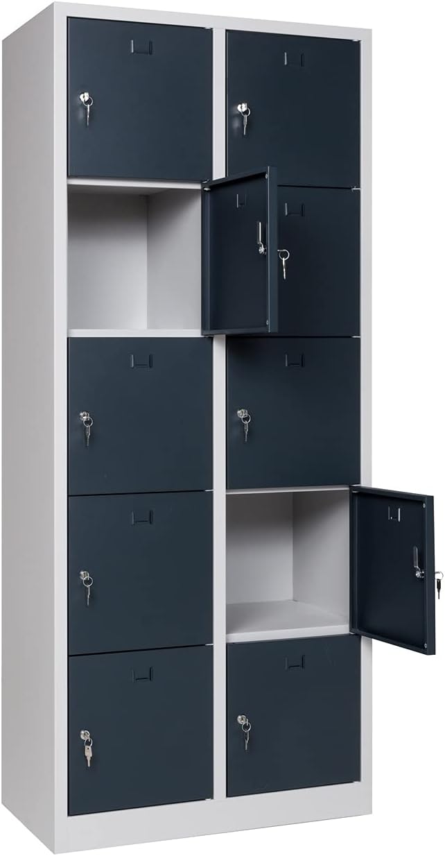 Furni24 Schließfachschrank 10 Türen 190x80x45cm Schließfach Wertfachschrank Personalschrank Wertfach Spind anthrazitgrau RAL 7016 **fertig montiert** Verschiedene Ausführungen