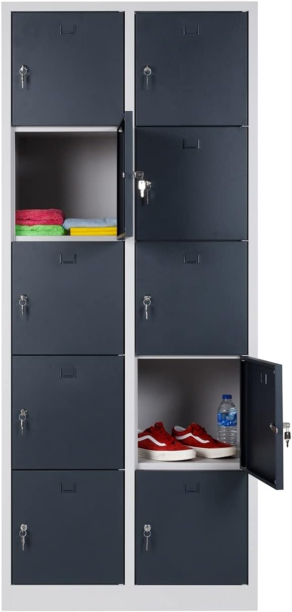 Furni24 Schließfachschrank 10 Türen 190x80x45cm Schließfach Wertfachschrank Personalschrank Wertfach Spind anthrazitgrau RAL 7016 **fertig montiert** Verschiedene Ausführungen