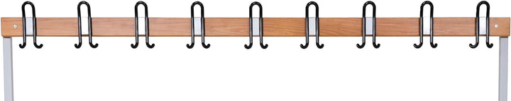 Furni24 Einseitige Umkleidesitzbank 200x43x170 cm mit 6 Füßen ohne Schuhrost, Garderobe mit lackierter Hartholz-Sitzbank und Stahlrahmen, Umkleidebank mit Hakenleiste, 9 Haken, TÜV/GS getestet