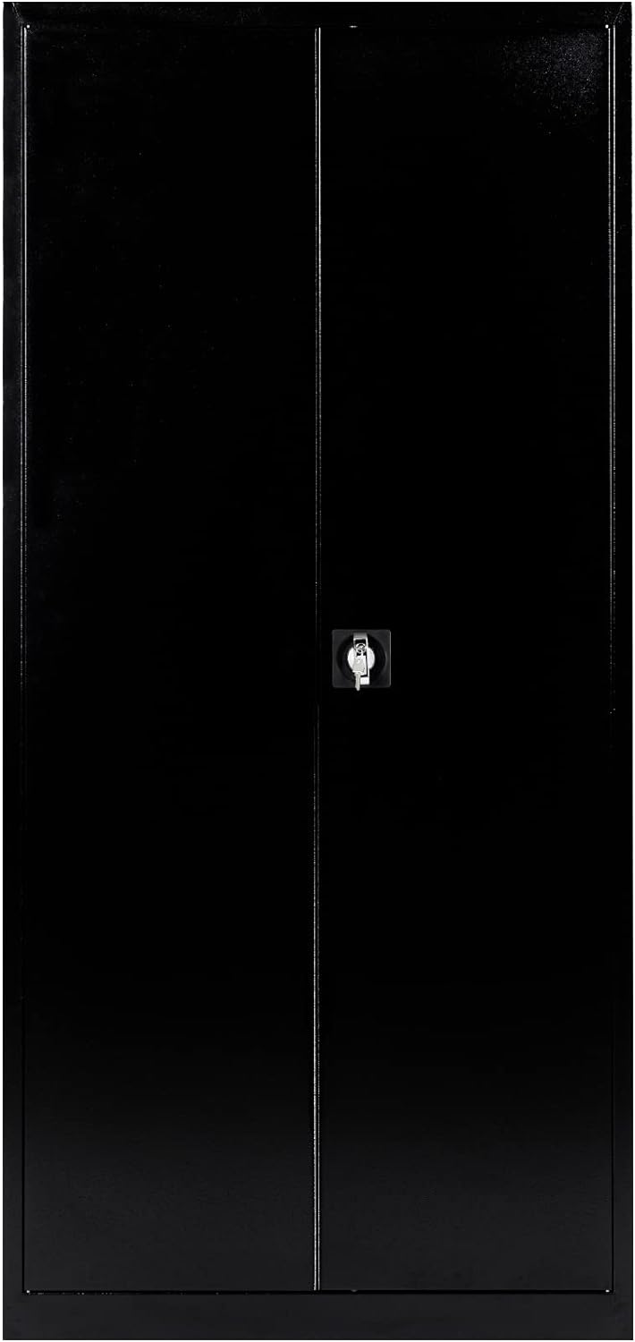 Furni24 Aktenschrank, fertig montiert, 195x92x42cm, Stahlflügeltürschrank Materialschrank, Abschließbarer Spind, Aktenschrank mit 5 Fächern, Werkzeugschrank, Mehrzweckschrank, Universalschrank,schwarz